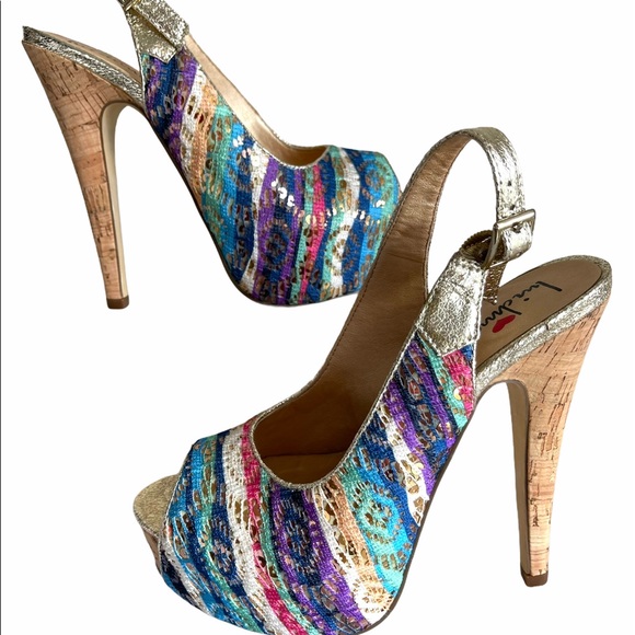 Luichiny Multicolored Peep toe platform heels - Picture 1 of 10